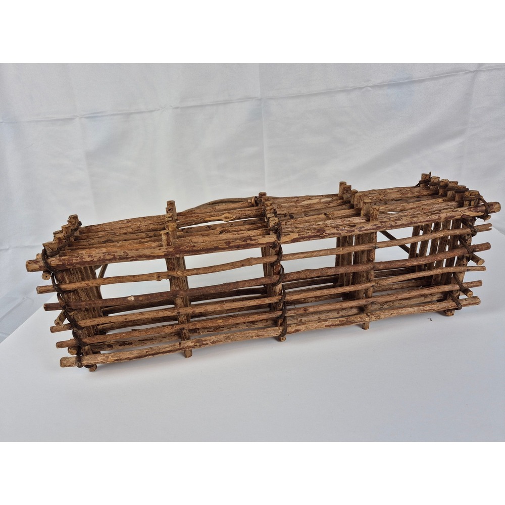 Large Vintage Rustic Twig Wood Basket Trug Primitive Farmhouse Cabin Decor - Picture 4 of 9